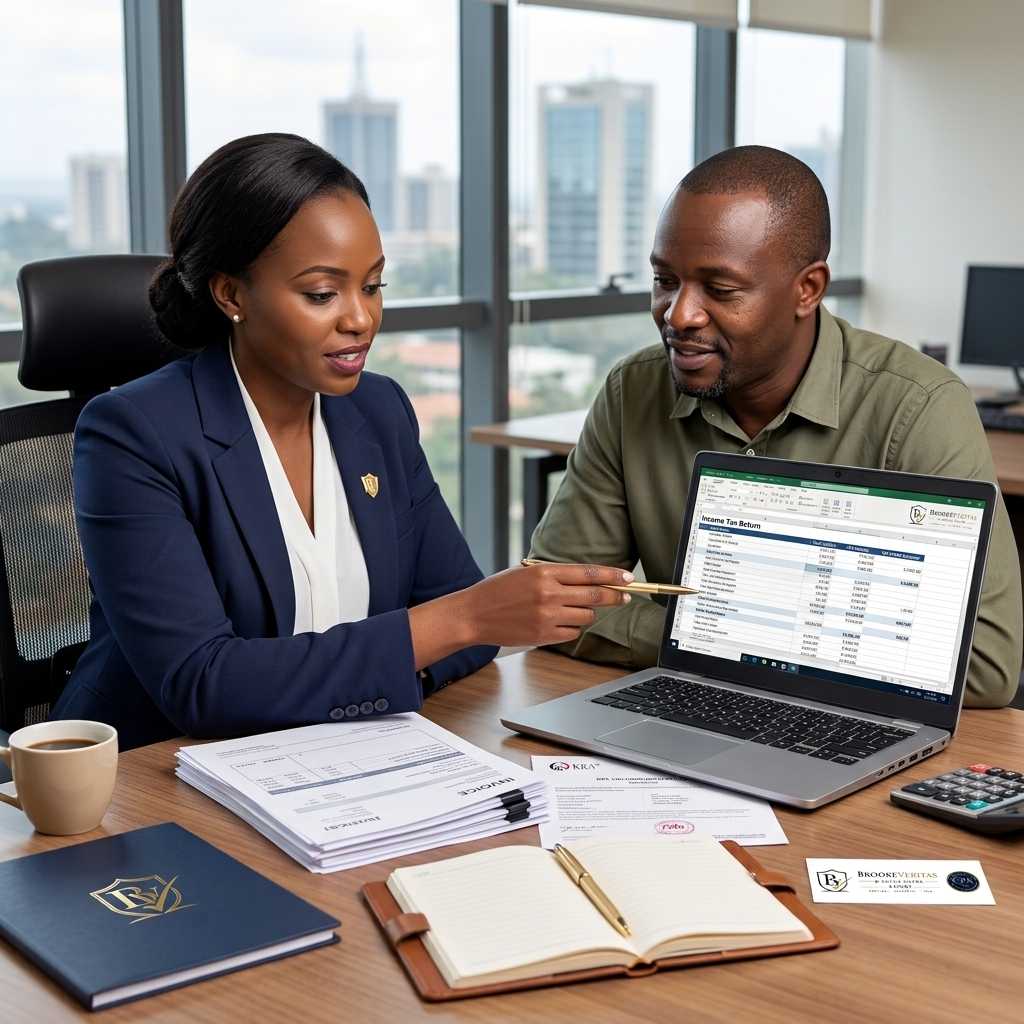 Tax advisor explaining an income tax return to a client