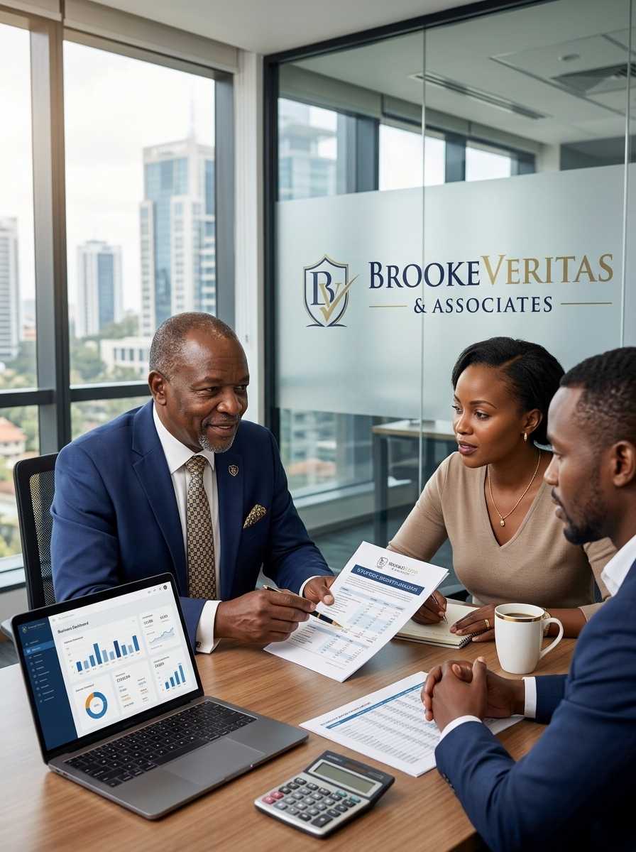 Senior advisor reviewing a report with clients
